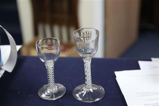 Five 18th century drinking glasses, 12cm - 15cm, and 16cm